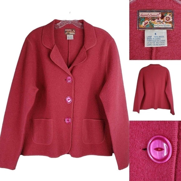 Vintage April Cornell Sweater Womens S Wool Cardigan Pink Button Front Barbie - Picture 1 of 9
